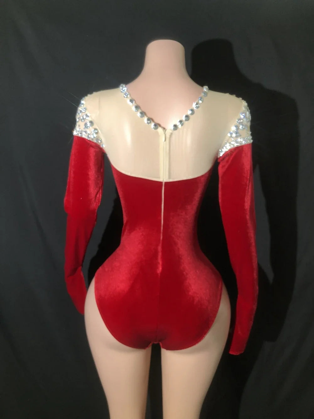 Sparkly Rhinestone Long-Sleeve Bodysuit Stage Performance Costume