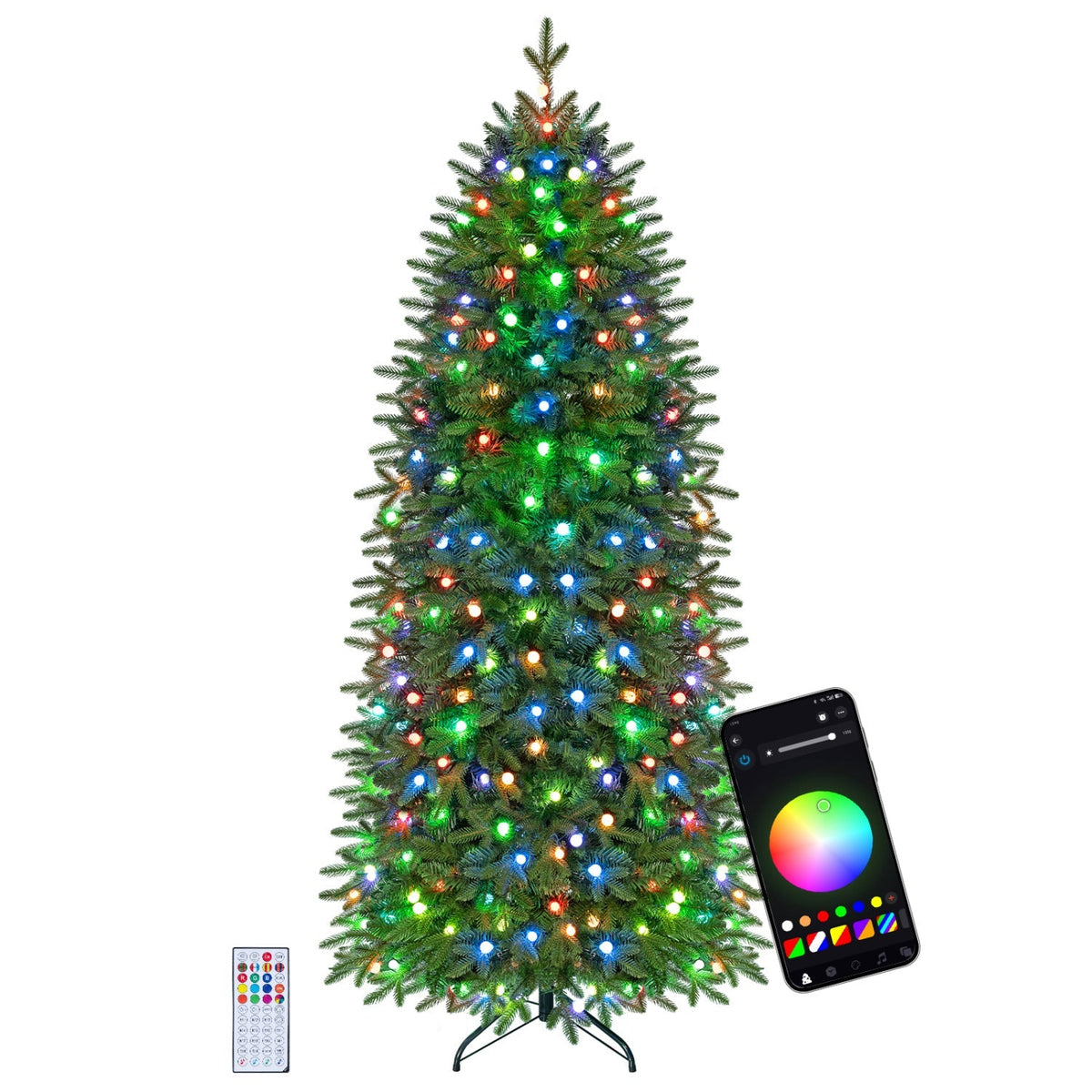 7.4 ft Pre-Lit Pencil Christmas Tree with 220 RGB LED Lights