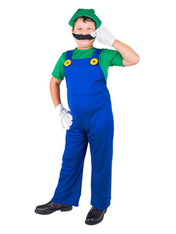 Funny, Green Retro Plumber Brother Costume, Halloween