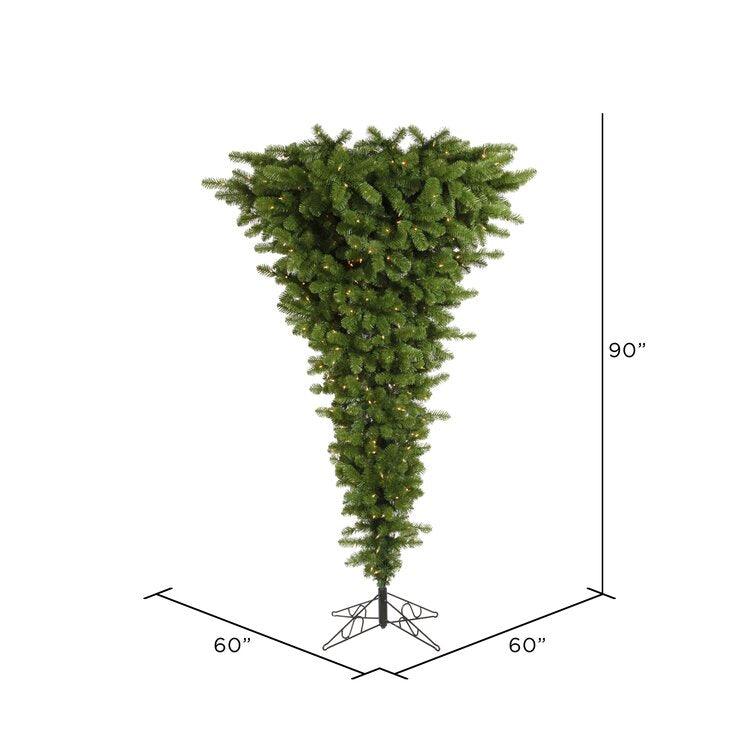Upside Down 7.5' Green Cypress Artificial Christmas Tree with 500 Clear Lights