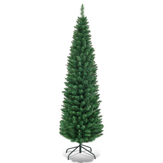 Costway 5Ft PVC Artificial Pencil Christmas Tree Slim Stand Green