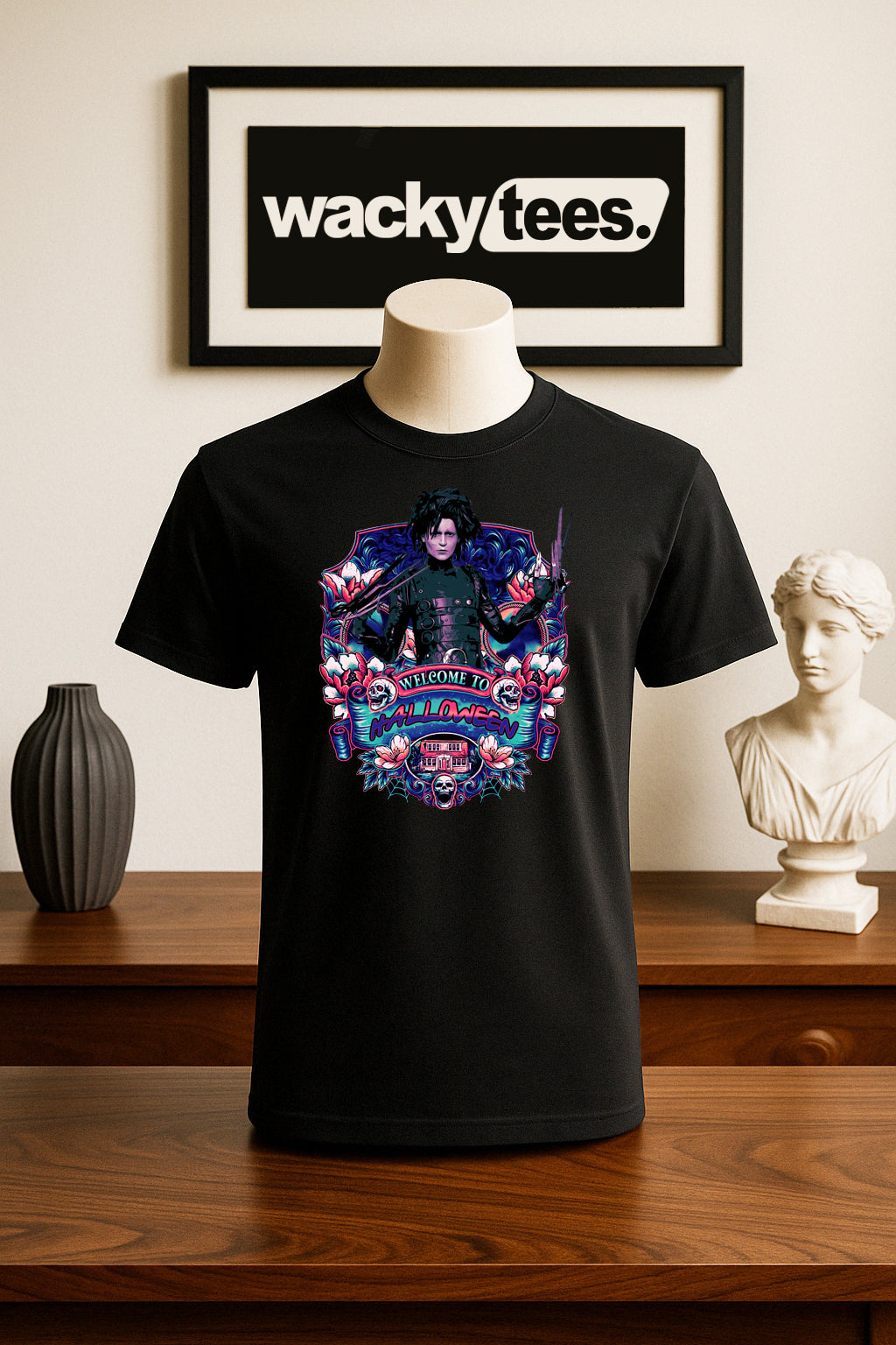 Welcome to Halloween Edward Scissorhands Horror Terror Halloween Graphic Tee Shirt
