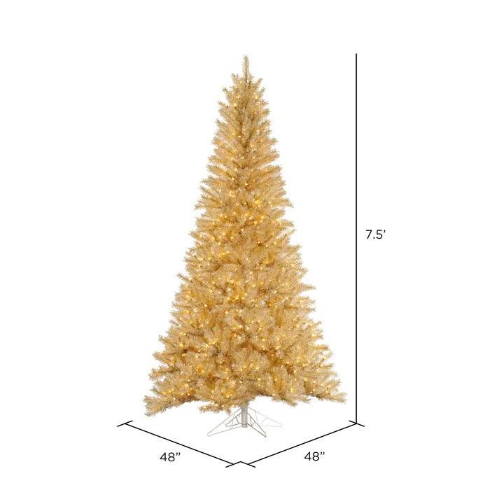 White/Gold Tinsel 90'' Lighted Artificial Pine Christmas Tree