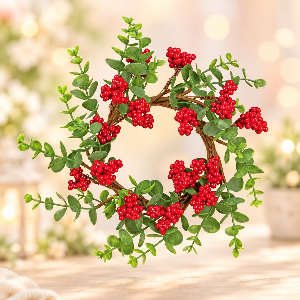 Boxwood w/ Red Berries Table Wreath