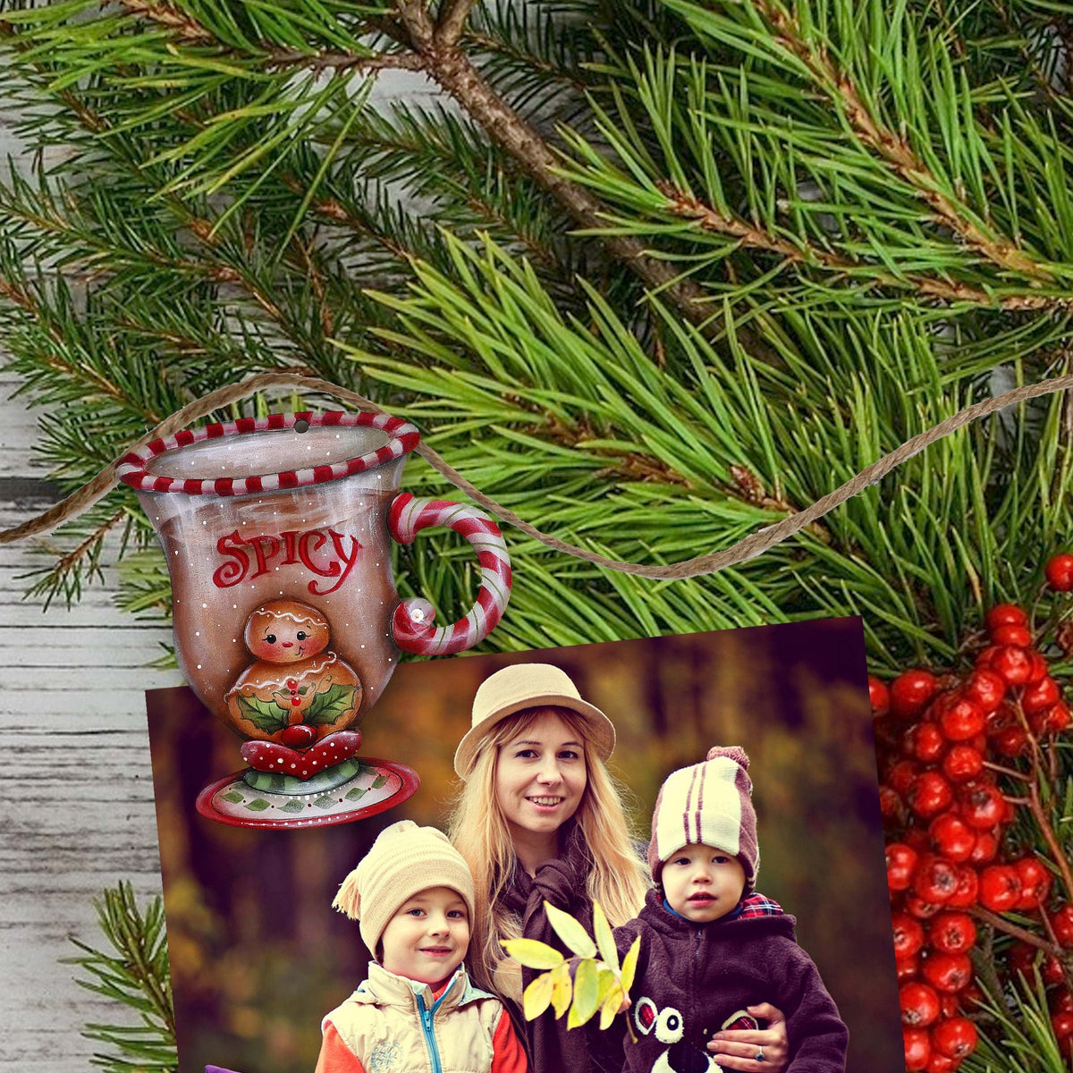 Sweet and Spicy Season Clip-On Eco Wood Decorative Ornaments Set of 6 by Jamie Mills-Price - Christmas Decor - 8090053C-MP-S6