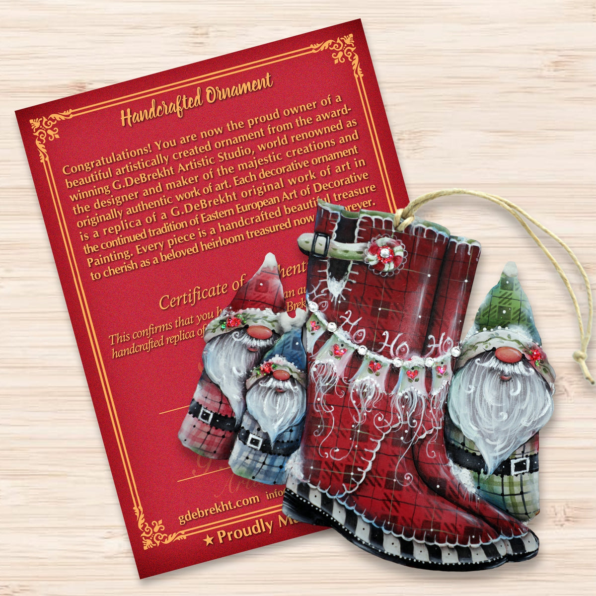 Hello Christmas Boots Wooden Ornaments by Jamie Mills-Price Christmas Decor - 8611062-1-MP