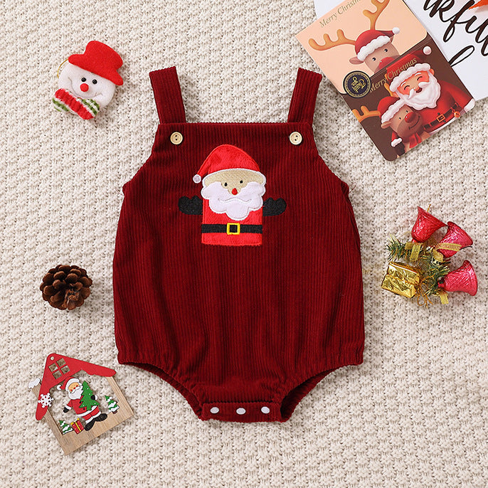 Santa Claus Christmas Tree Girls' Christmas Triangle Rompers