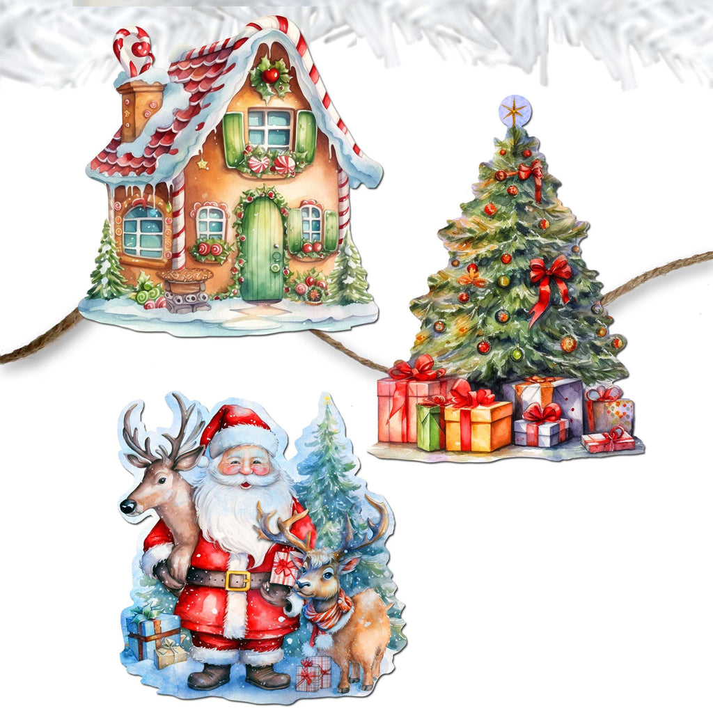Christmas Is Here Clip-On Eco Wood Decorative Ornaments Set of 3 by G. Debrekht - Christmas Decor - 8091028C-S3