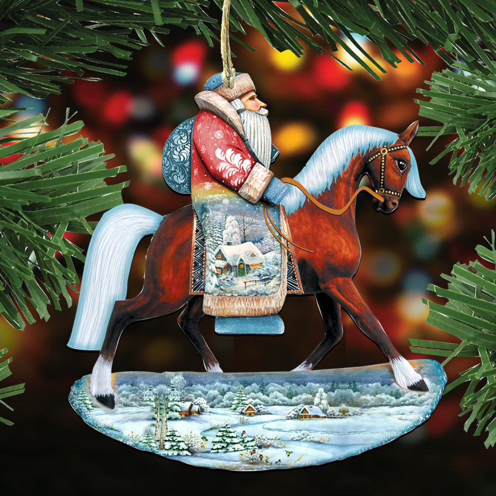 Riding Santa Wooden Ornaments Set of 3 by G. DeBrekht - Christmas Santa Snowman Decor - 8100016S3