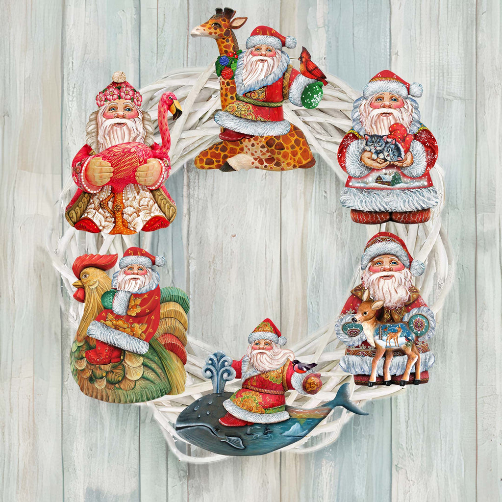 Santa Clip-On Eco Wood Decorative Ornaments Set of 6 by G. Debrekht - Christmas Decor - 8090131C-S6