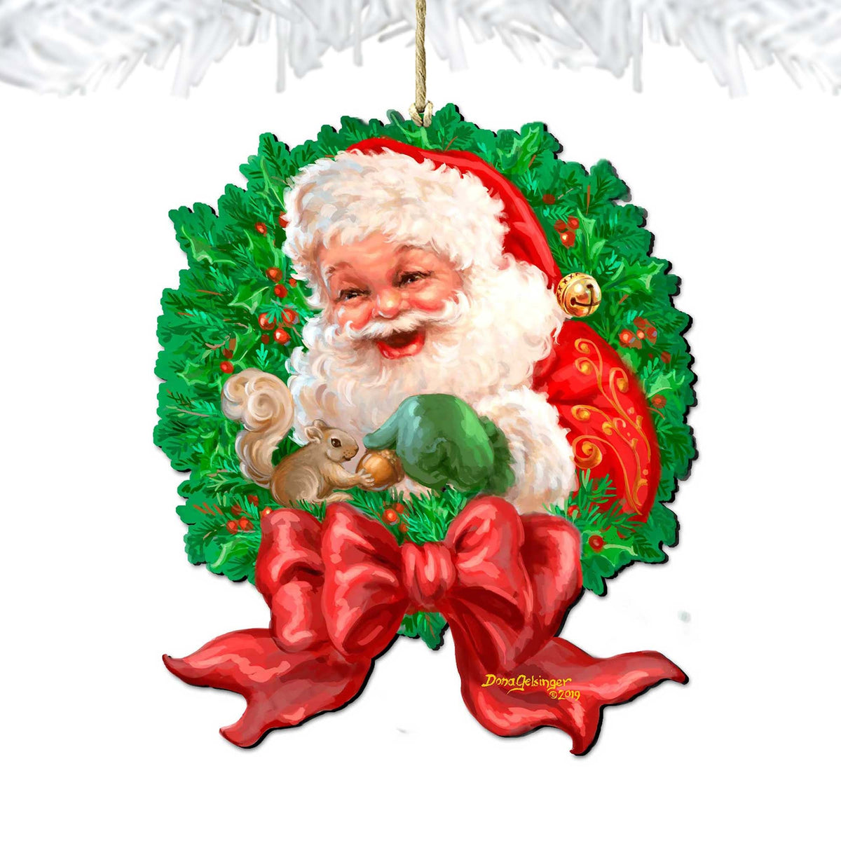 Wreath Santa Bow Wooden Ornaments by Gelsinger - Christmas Decor - 8161014-1309