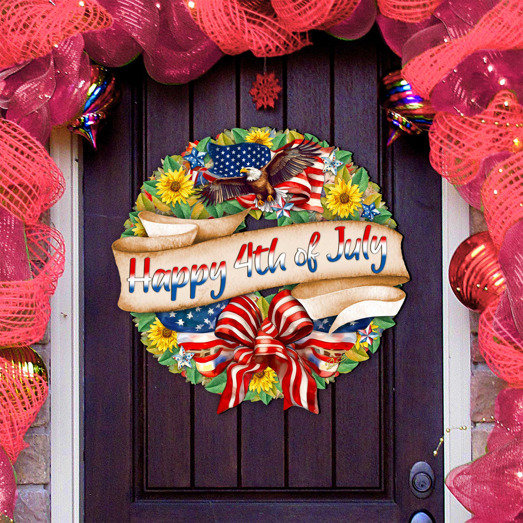 Happy 4th of July Wreath Decorative Holiday Door Decor by G. DeBrekht - American Christmas Decor - 8652791H