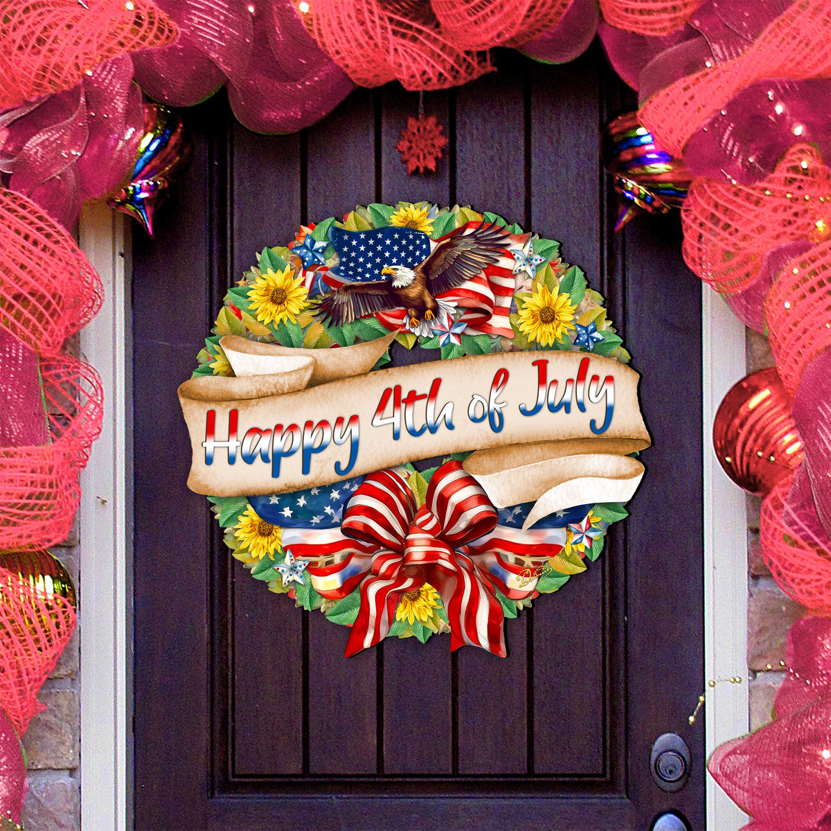 Happy 4th of July Wreath Decorative Holiday Door Decor by G. DeBrekht - American Christmas Decor - 8652791H