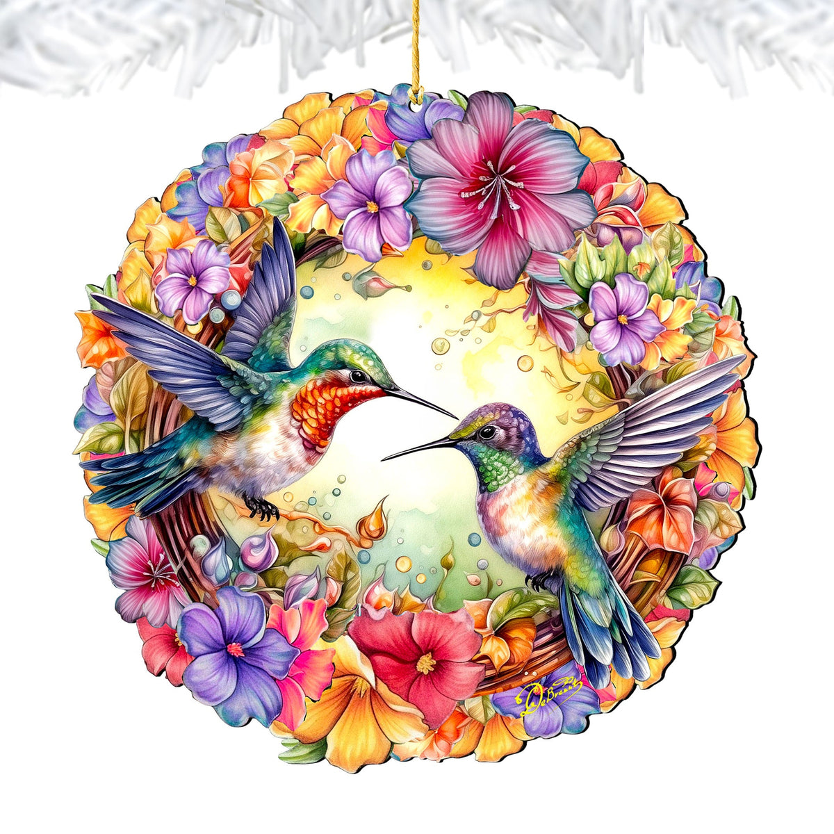 Hummingbirds Wreath Christmas Wooden Ornaments by G. DeBrekht - Easter Spring Decor - 8652804