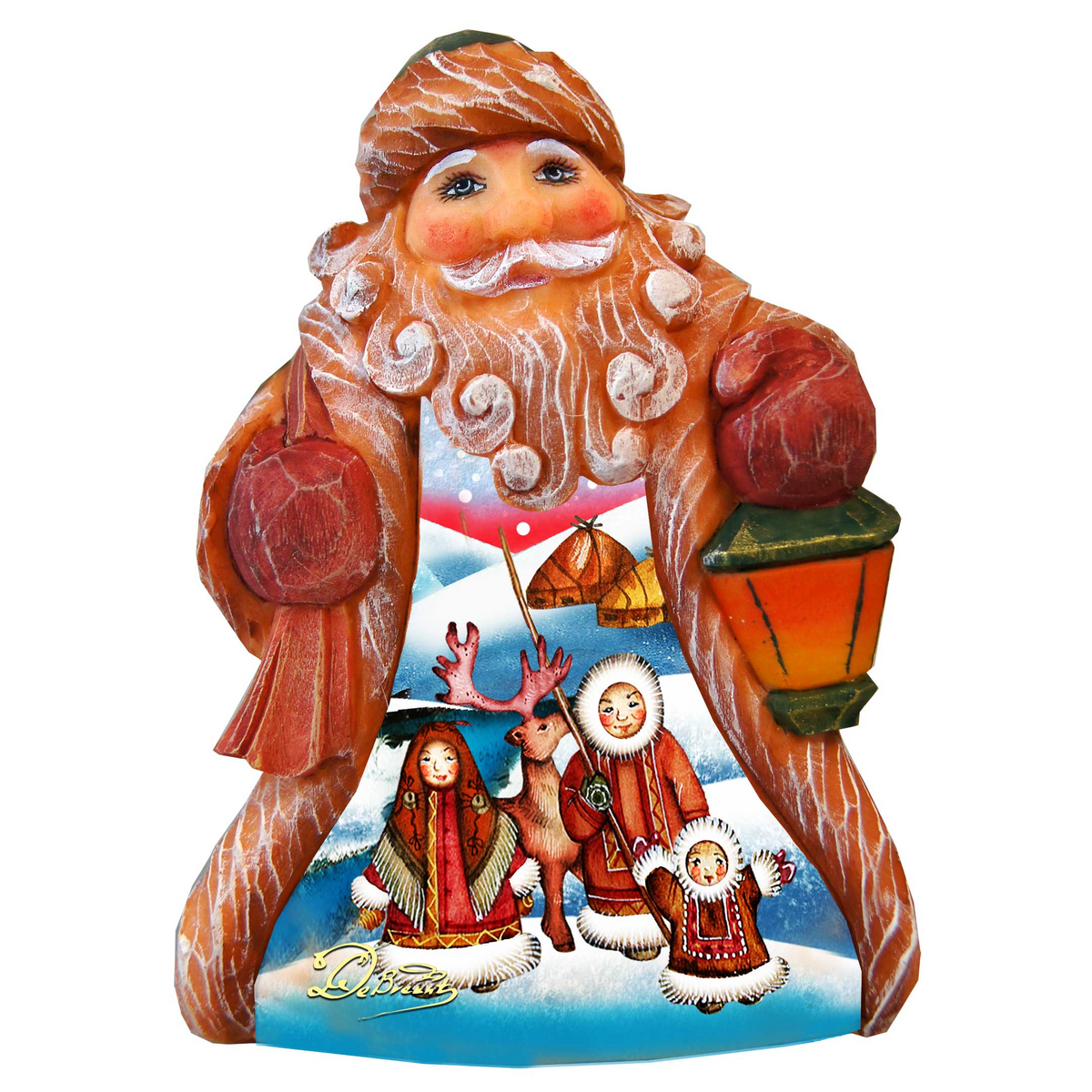 Santa Alaska Motif Sculpted Hand-Painted Christmas Figurine by G. DeBrekht - Wildlife Holiday Decor - 661421