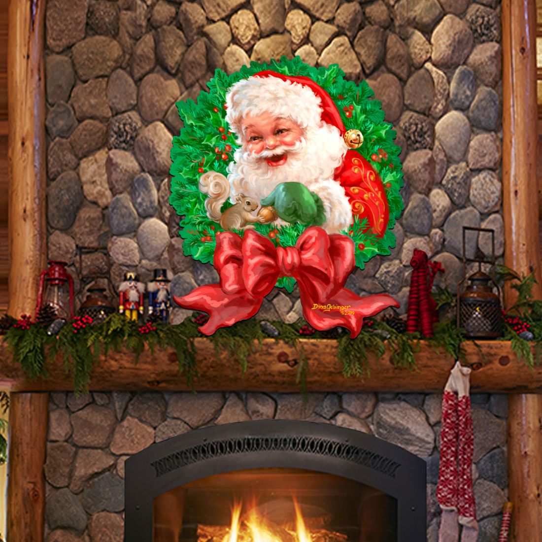 Santa Bow Holiday Door Wreath by D. Gelsinger - Christmas Santa Snowman Decor - 8461014H-1309