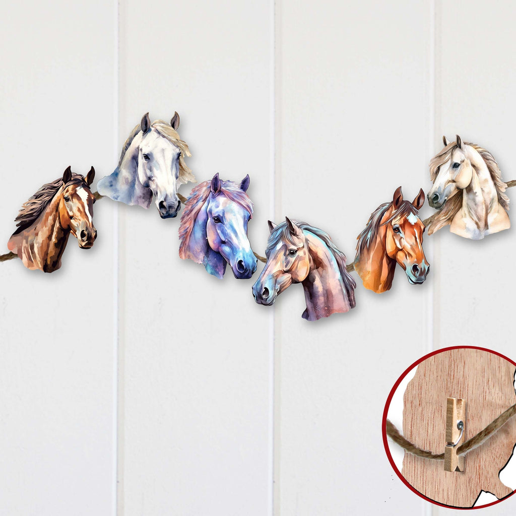 Horses Clip-On Eco Wood Decorative Ornaments Set of 6 by G. Debrekht - Christmas Decor - 8090039C-S6