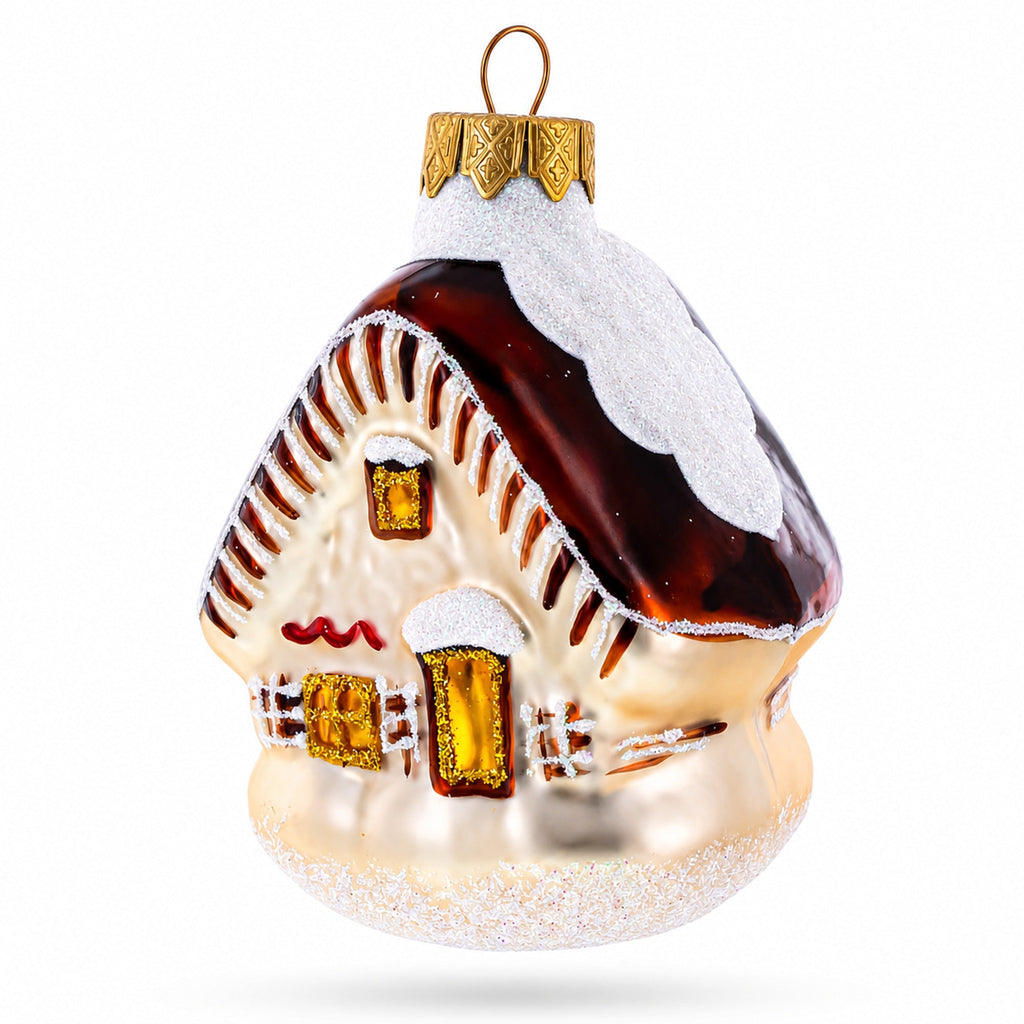 House with Snow-Covered Roof Glass Christmas Ornaments