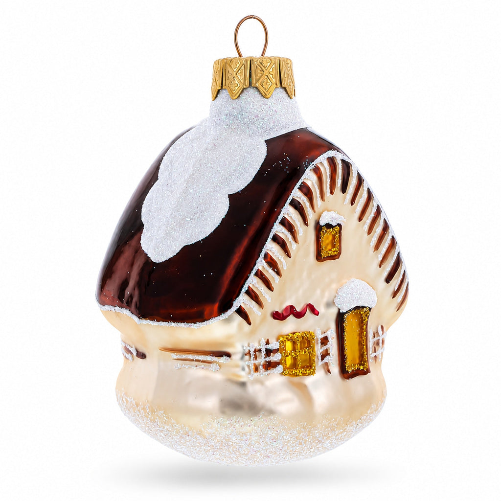 House with Snow-Covered Roof Glass Christmas Ornaments