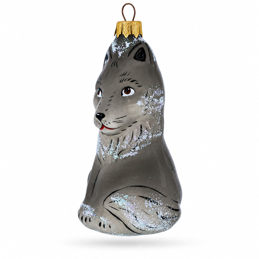 Gray Wolf Glass Christmas Ornament