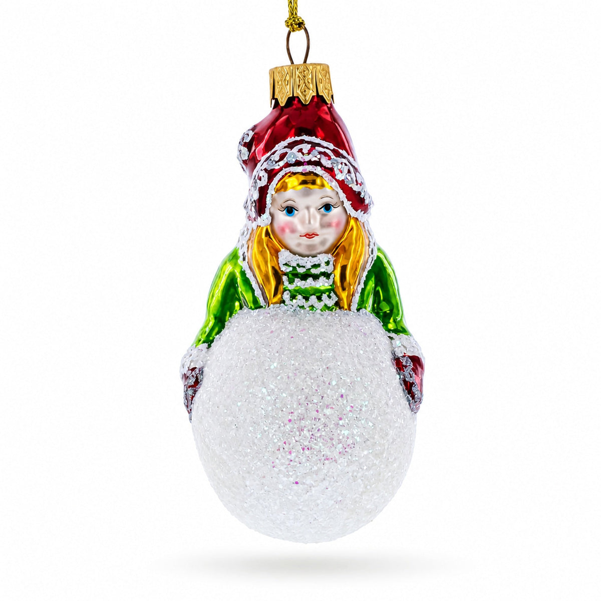 Girl Making a Snowball Glass Christmas Ornament