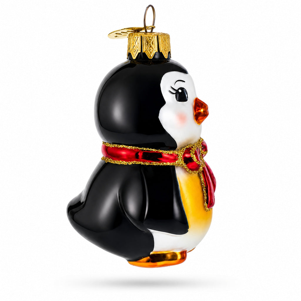 Penguin with Bow Glass Christmas Ornament
