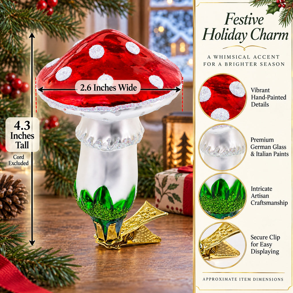 Mushroom Clip on Glass Ornaments