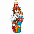 Father Bear with Cubs in Traditional Dress Glass Christmas Ornament