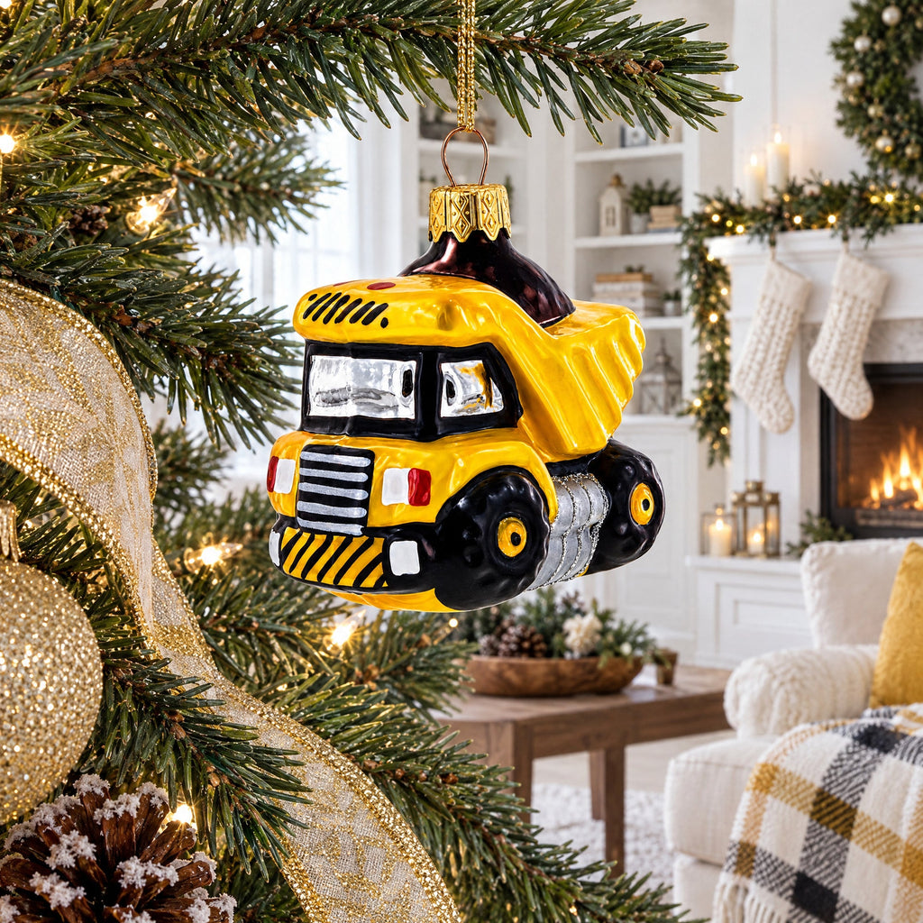 Construction Dump Truck Glass Christmas Ornament