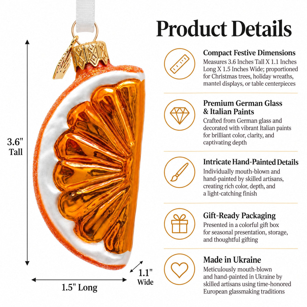Orange Citrus Slice Glass Christmas Ornament