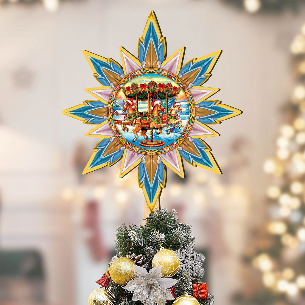 Christmas Carousel Star Tree Topper Wooden Decor by G. Debrekht - Carousel Holiday Decor - 89506