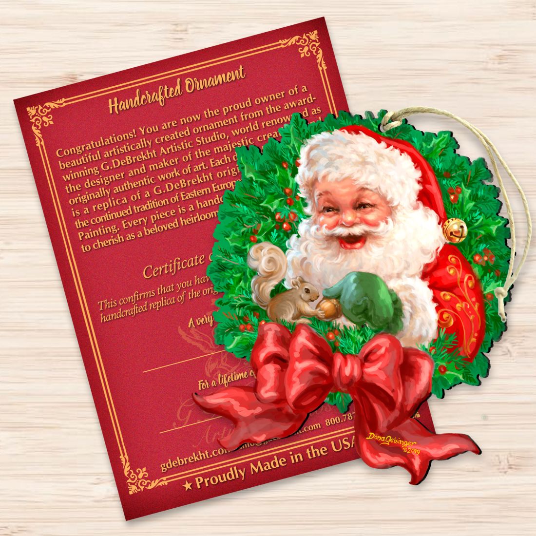 Wreath Santa Bow Wooden Ornaments by Gelsinger - Christmas Decor - 8161014-1309