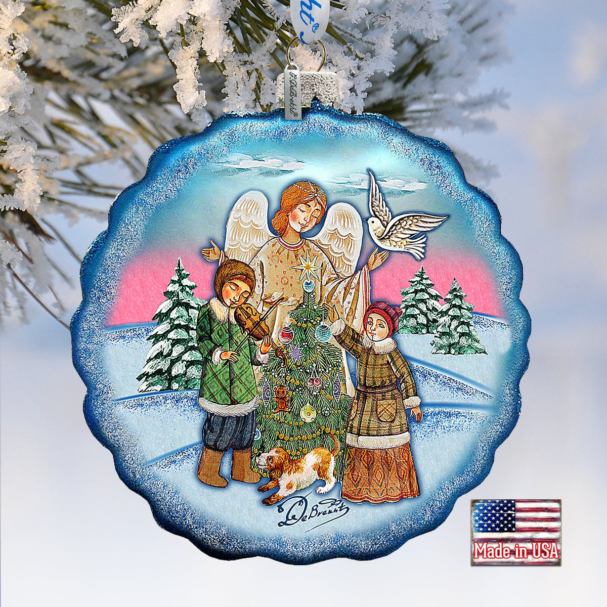 Winter Blessing Flower Glass Ornament by G. DeBrekht - Christmas Santa Snowman Decor - 759-021