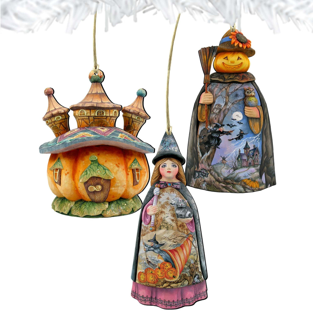 Halloween Wooden Ornaments Set of 3 Gift Set by G. DeBrekht - Thanksgiving Halloween Decor - 8100024S3