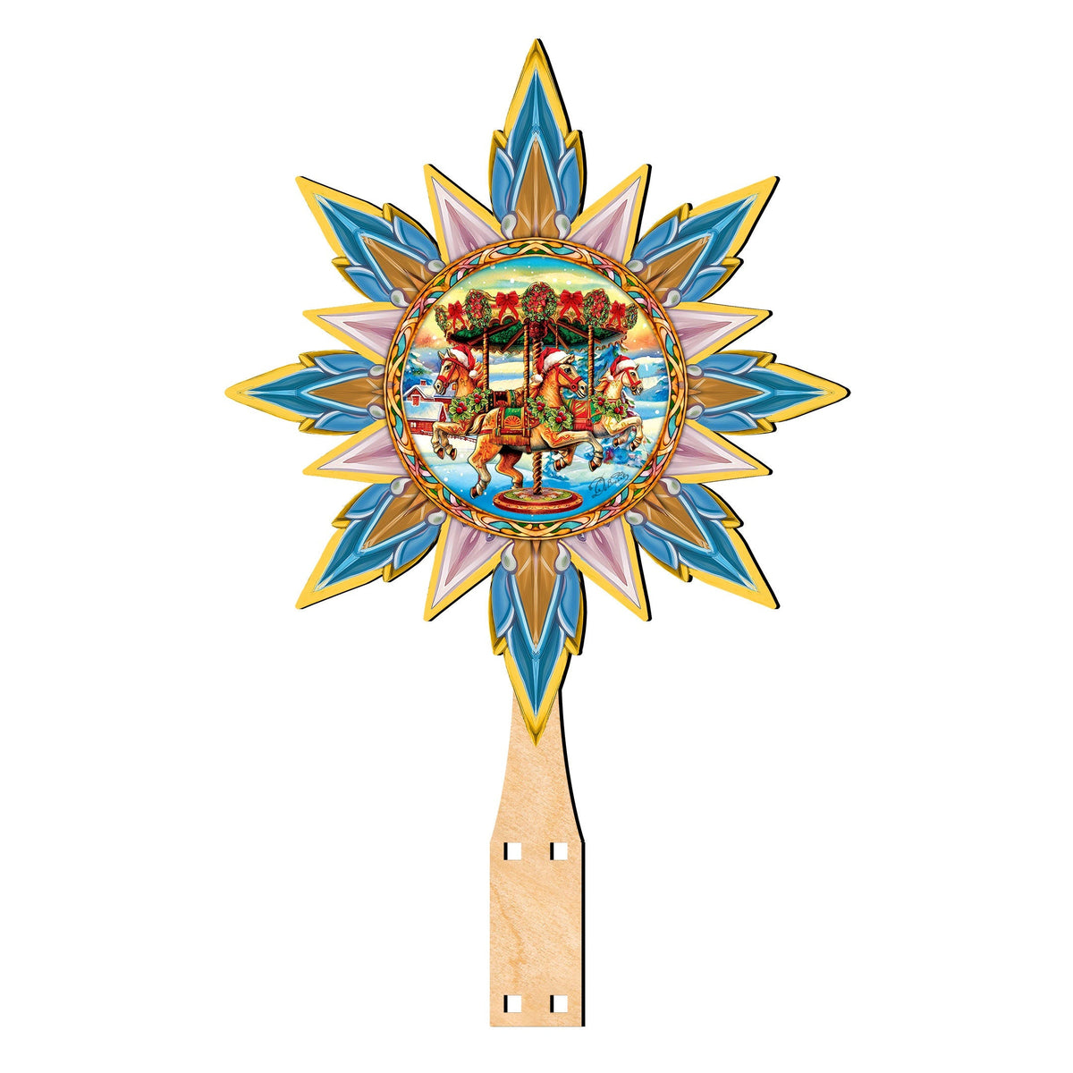 Christmas Carousel Star Tree Topper Wooden Decor by G. Debrekht - Carousel Holiday Decor - 89506
