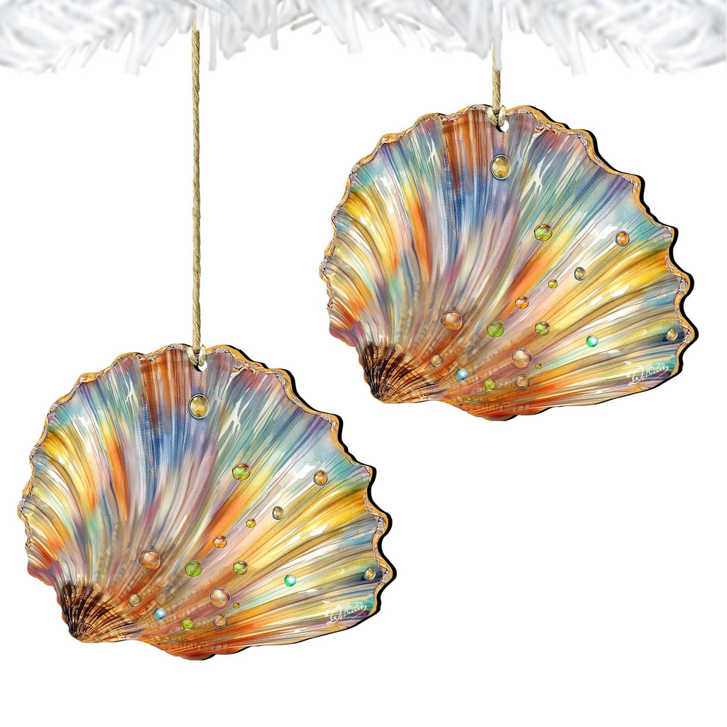 Coastal Christmas Decor - Rainbow Shell Wooden Ornaments by G.Debrekht Coastal Holiday Decor - 8688196