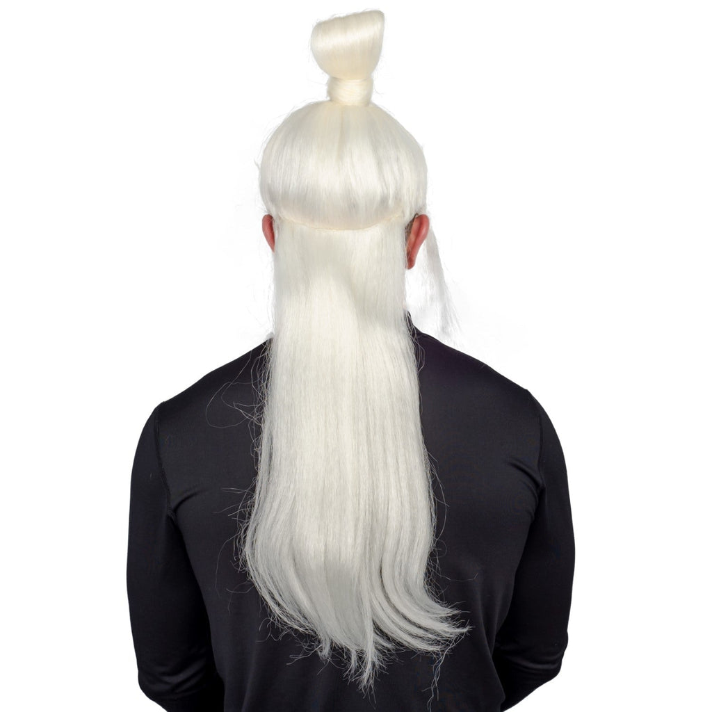 Adult Halloween Martial Arts White Fu Manchu Beard and Wig Costume Accessory