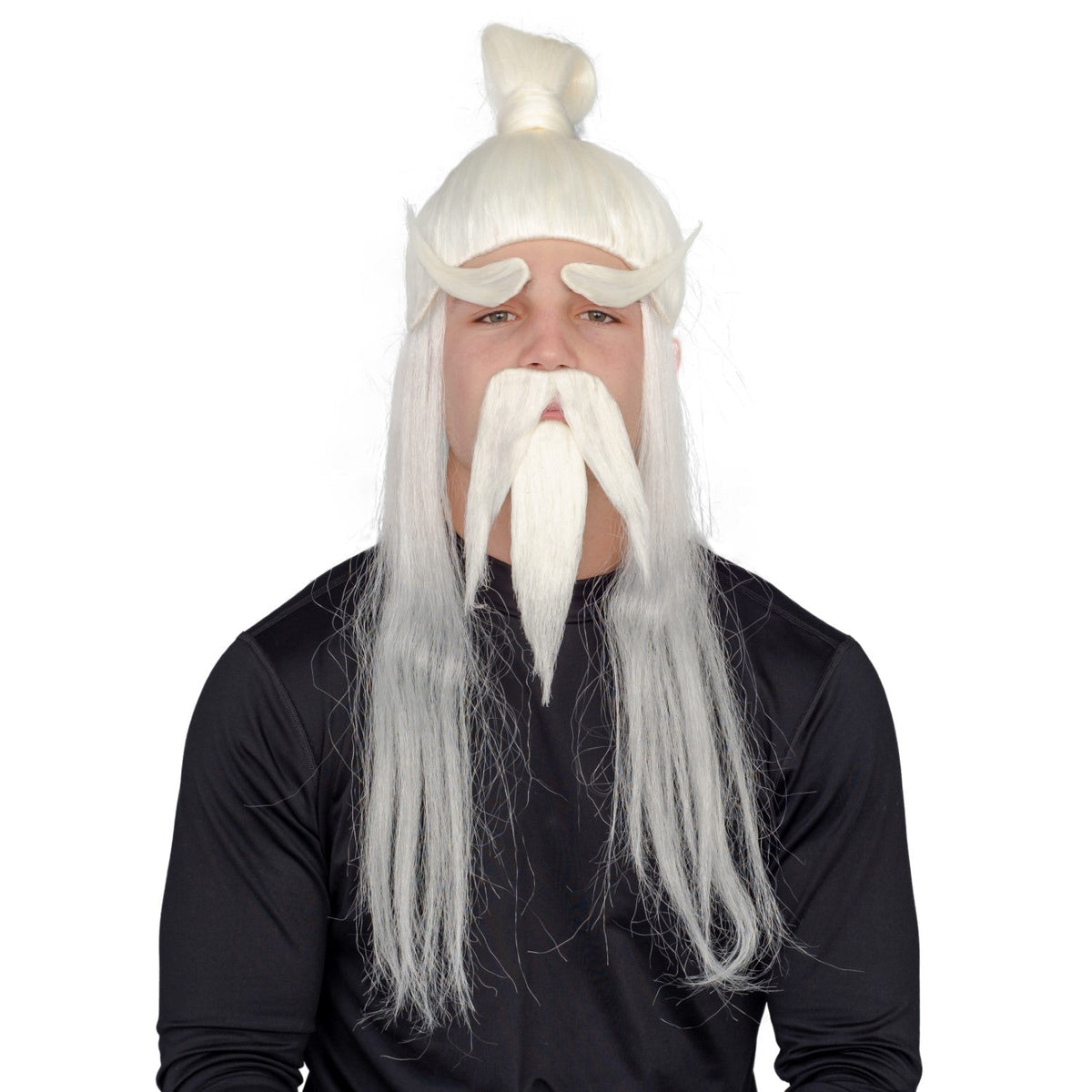 Adult Halloween Martial Arts White Fu Manchu Beard and Wig Costume Accessory