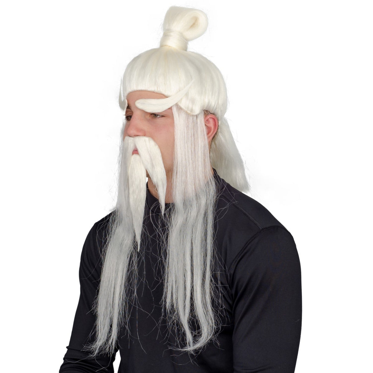 Adult Halloween Martial Arts White Fu Manchu Beard and Wig Costume Accessory
