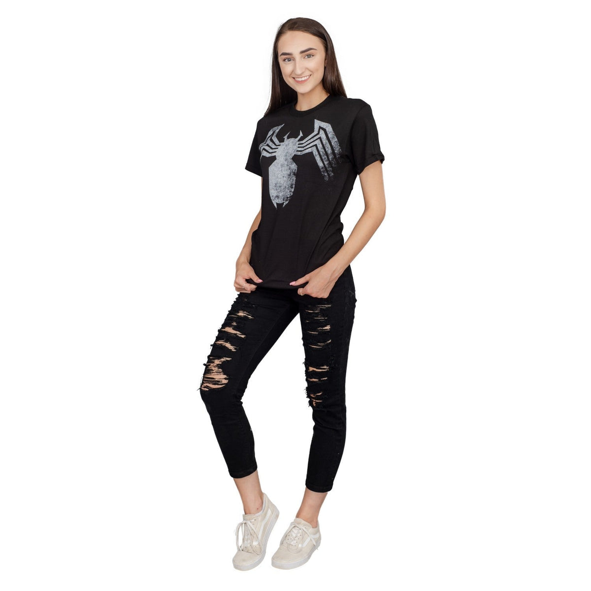 Adult Unisex Spider-Man Venom Spider Legs Faded Black T-shirt