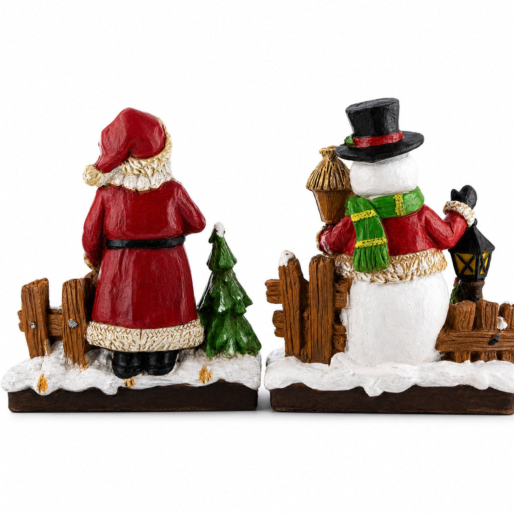 Set of 2 Santa and Snowman Tealight Candle Holders Resin Tabletop Decor