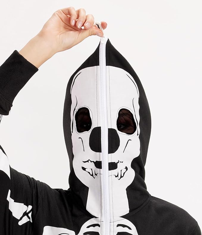 Tipsy Elves Halloween Skeleton Costume for Women - Comfy Easy Adult Onesie Jumpsuit - Front and Back Print with Zip Up Mask