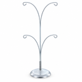4-Arm Tree Branch Silver Metal Ornament Display Stand 12 Inches