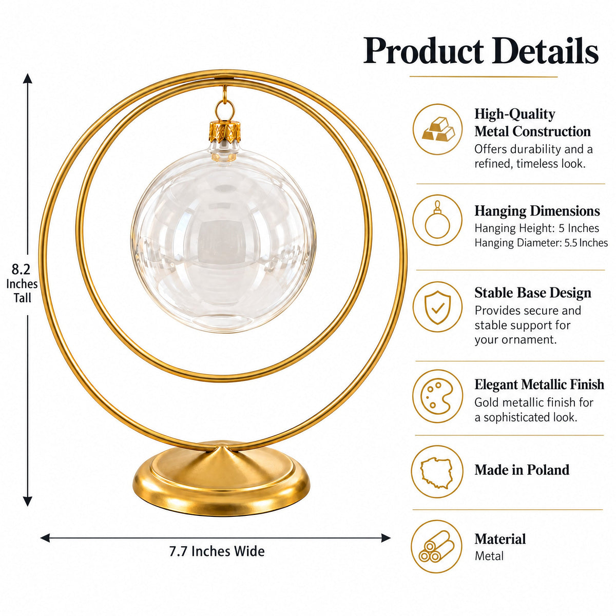 Contemporary Double Circle Gold Metal Ornament Display Stand 8.2 Inches