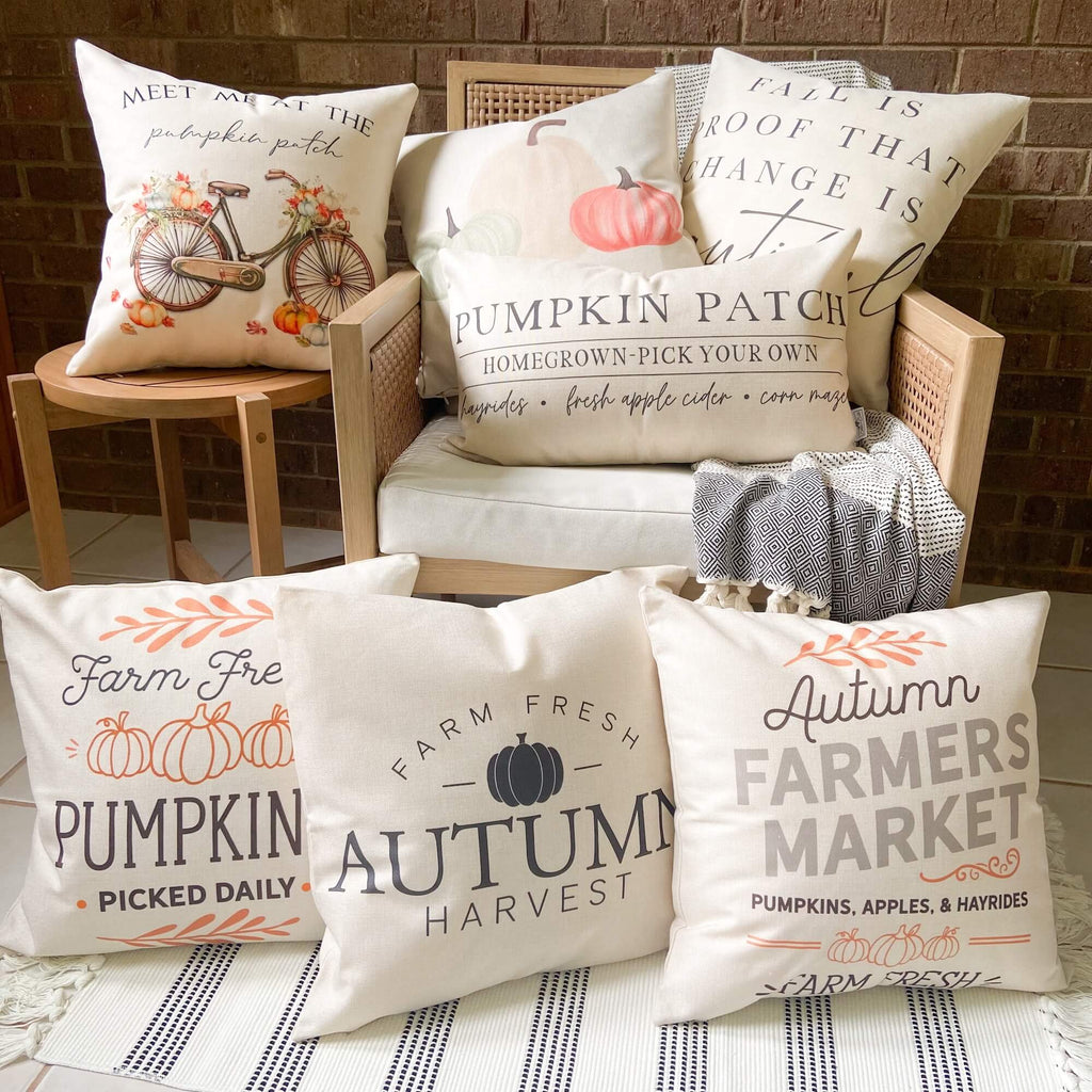 Pumpkins Apples Hayrides Pillow Cover 18x18 inch