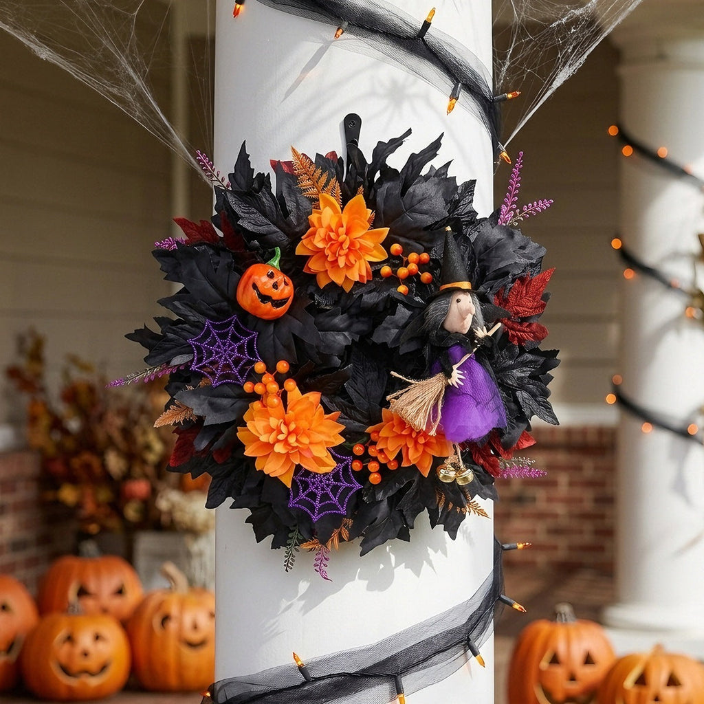Witch Pumpkin Halloween Wreath Decoration