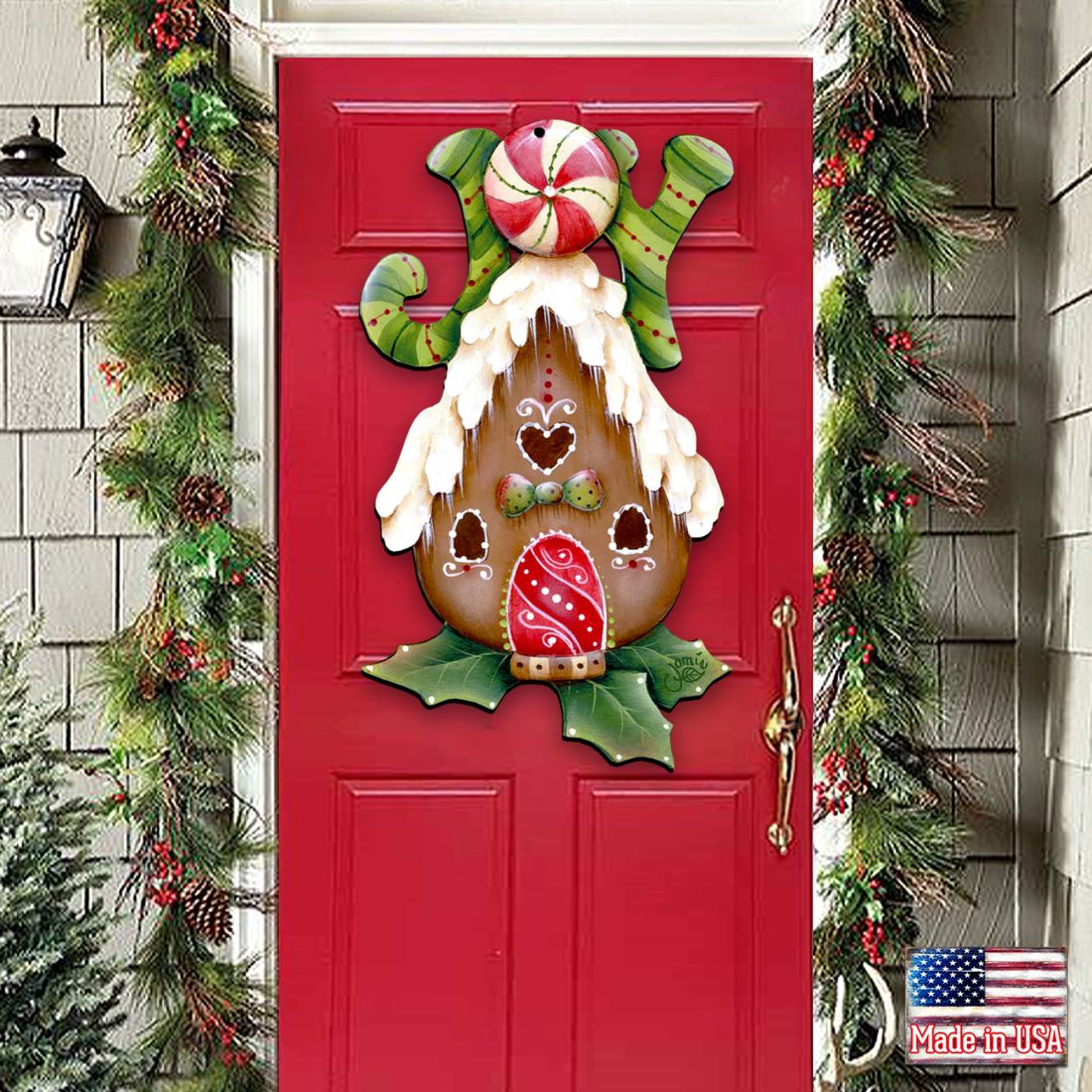 Joy Gingerbread House Door Decor by Jamie Mills-Price - Christmas Decor - 8457507H