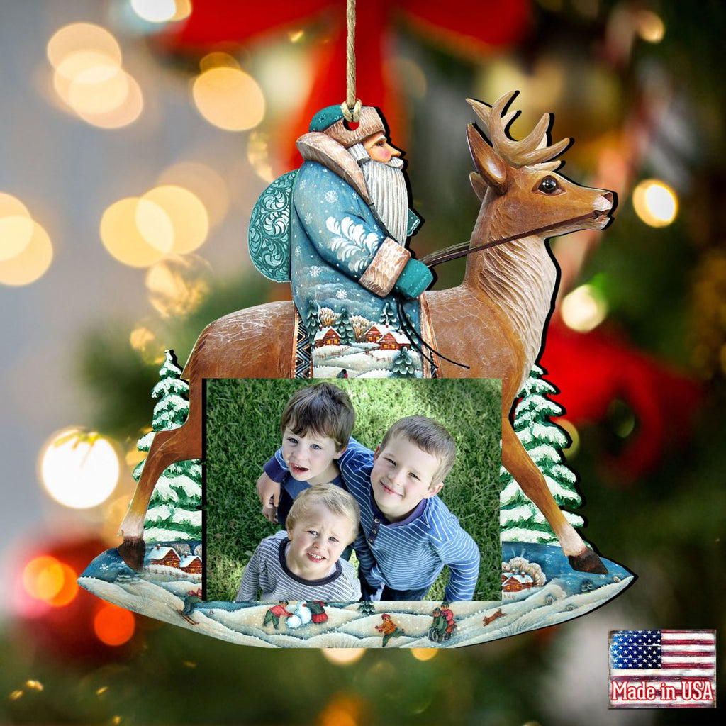 Santa on Reindeer Christmas Picture Frame Ornaments - Ornament for Photo - Christmas Decor - 8151123PF