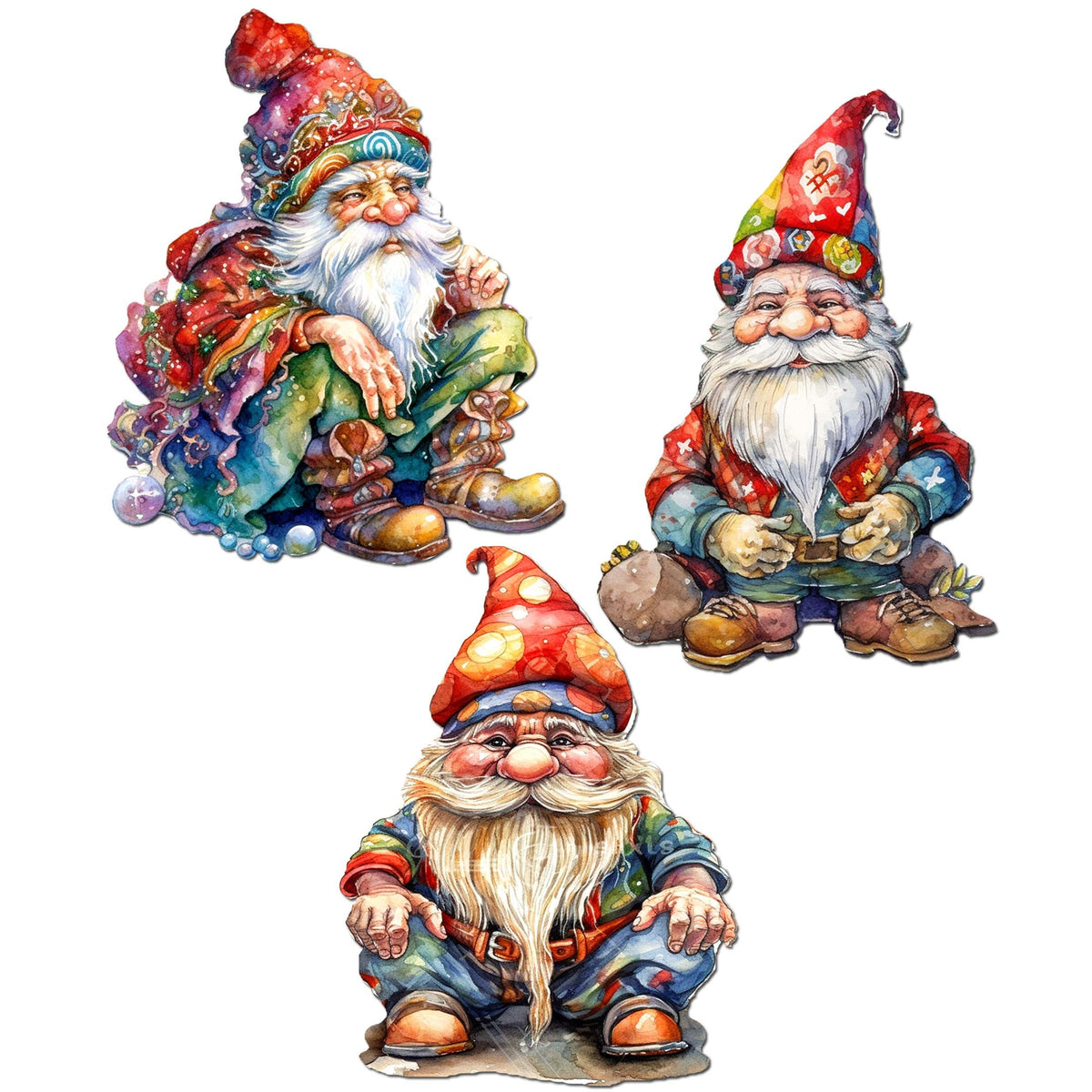 Christmas Gnomes Clip-On Eco Wood Decorative Ornaments Set of 3 by G. Debrekht - Christmas Decor - 8091031C-S3