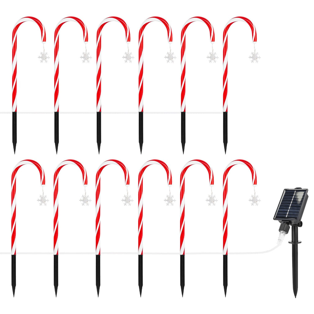 Solar Christmas Candy Cane Lights with 12 Candies 72LEDs Outdoor Christmas Decorations IP44 Waterproof Flickering Pathway Markers String Lights with 8